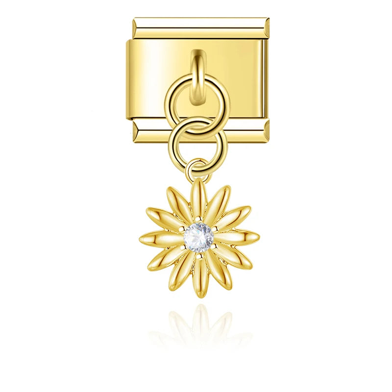 Charm Italiano Colgante - Flores de Cristal y Zirconia (Diseño Pavé)