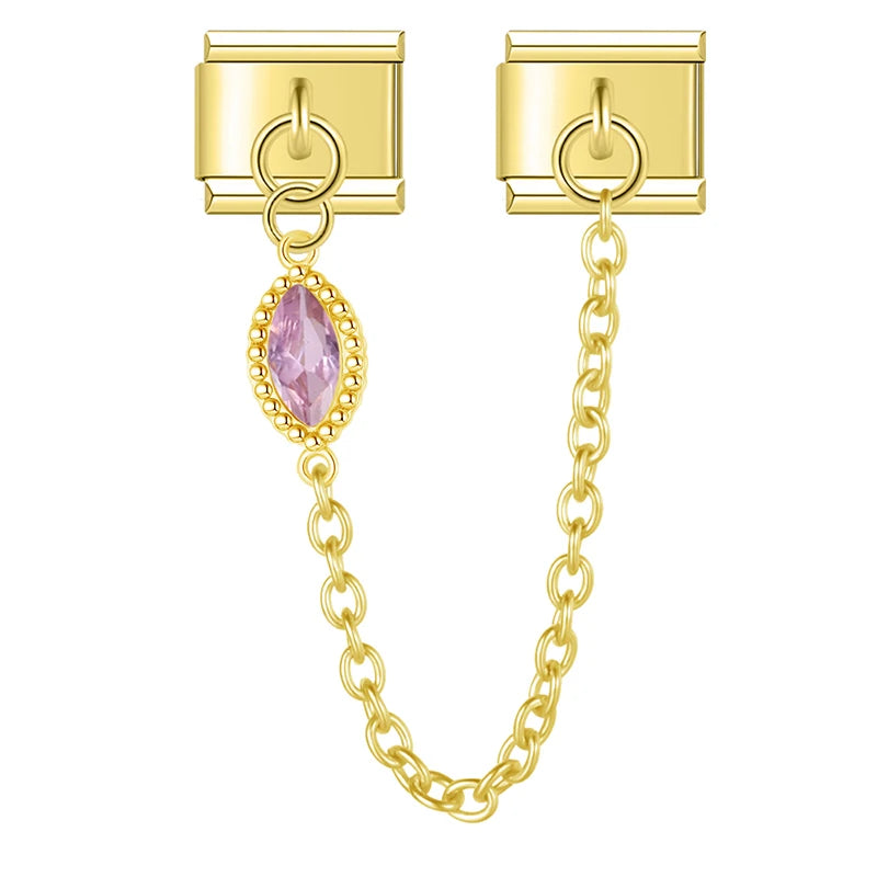 Charm Italiano Doble - Cadena con Gota de Zirconia (Estilo Lujo Dorado)