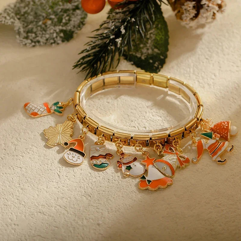 Charm Italiano Colgante - Colección Navidad Dorada (Árbol, Muñeco y Regalos)