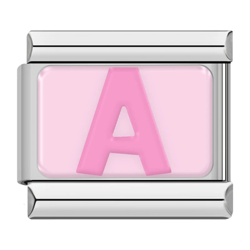 Charm Italiano Plano - Iniciales Rosa Pastel (Abecedario Completo)