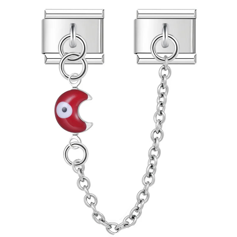 Charm Italiano Doble - Cadena con Ojo Protector (Corazón y Luna Pop)