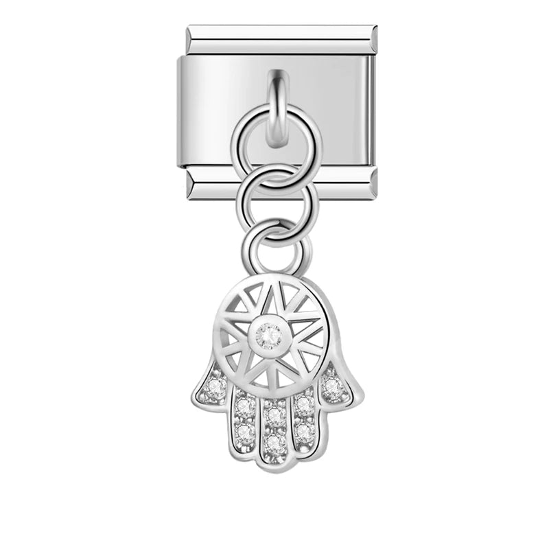 Charm Italiano Colgante - Colección Símbolos Brillantes (Corona, Música, Mano de Fátima)