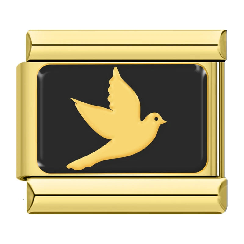 Charm Italiano Plano - Colección Siluetas Animales (Oro sobre Negro)