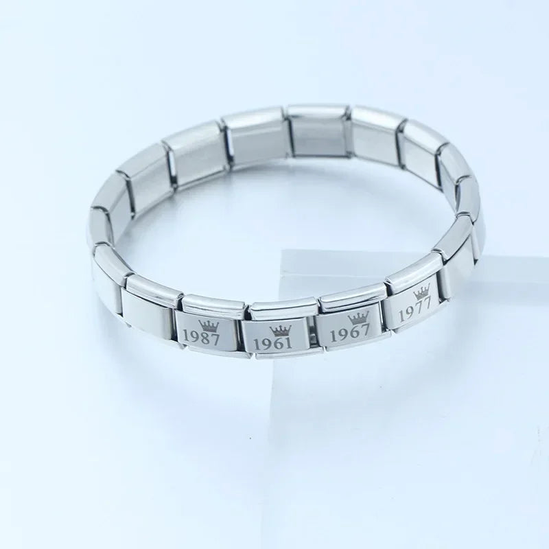 Charm Italiano Plano - Colección Año de Nacimiento Vintage (Con Corona)