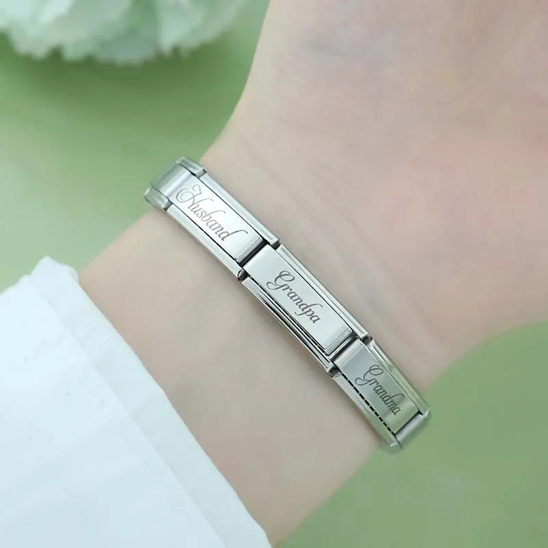 Charm Italiano Plano - Colección Familia Elegante y Brillos (Grabado Cursiva)