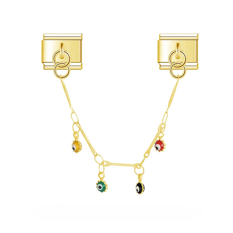 Charm Italiano Doble - Cadena Arcoíris y Ojos (Toque de Color)