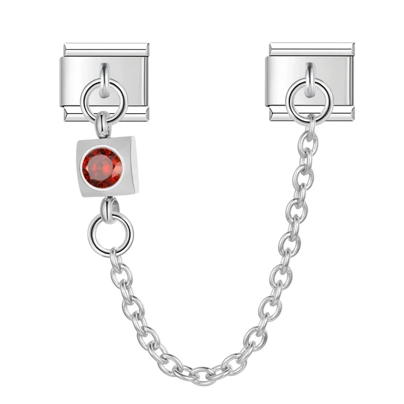 Charm Italiano Doble - Cadena de Seguridad con Mini-Colgante (Plata y Zirconias)