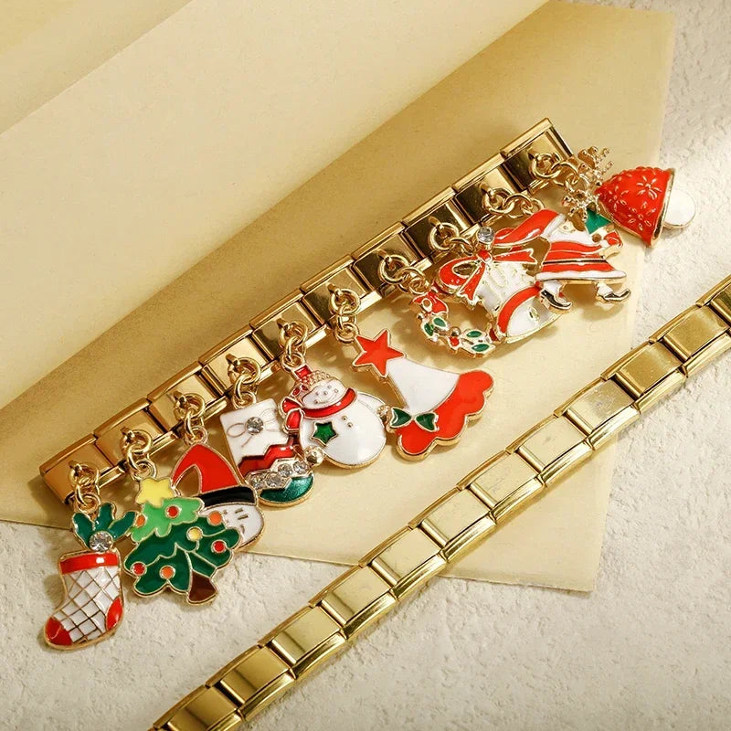 Charm Italiano Colgante - Colección Navidad Dorada (Árbol, Muñeco y Regalos)