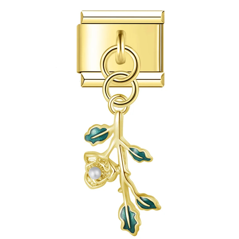 Charm Italiano Colgante - Colección Hojas Botánicas (Plata y Oro)