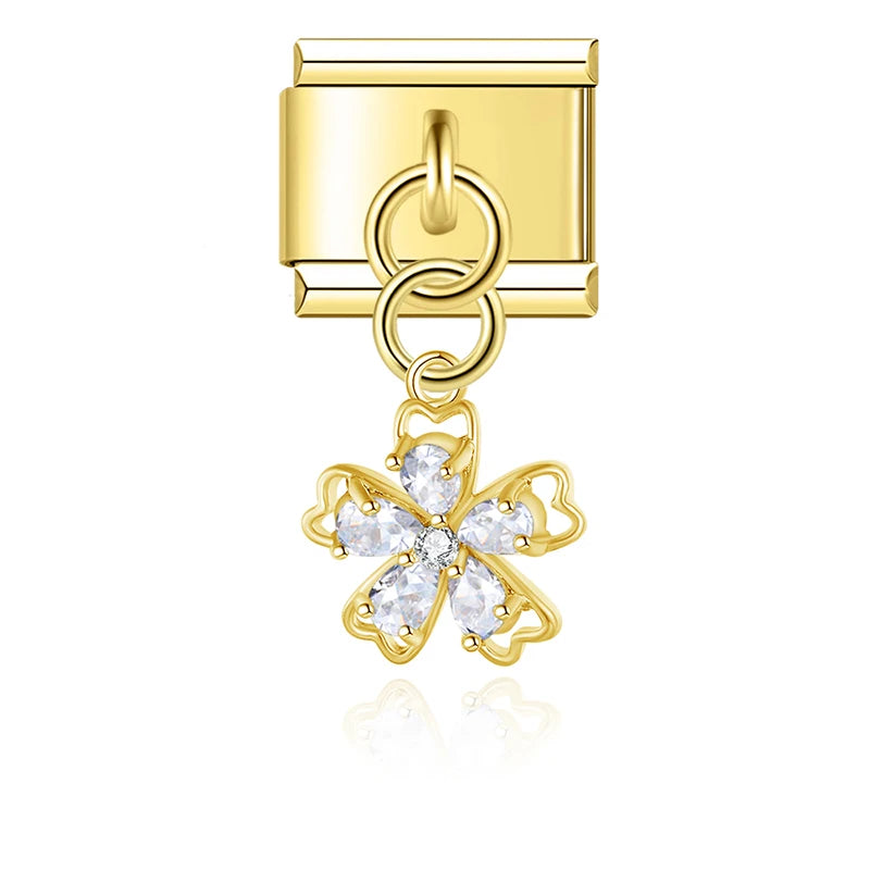 Charm Italiano Colgante - Flores de Cristal y Zirconia (Diseño Pavé)