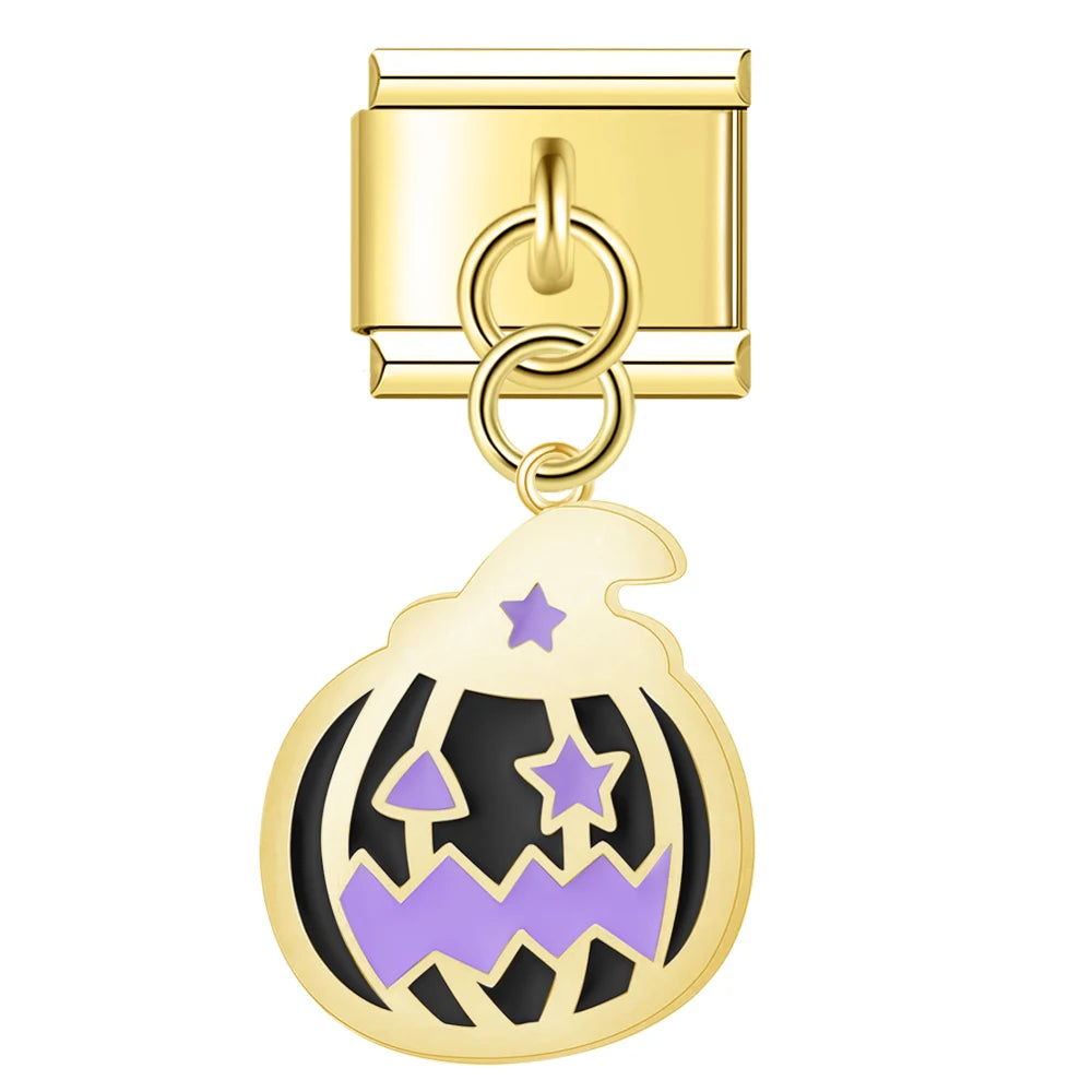 Charm Italiano Colgante - Colección Halloween Dorado (Fantasmas, Calabazas, Ataúd)