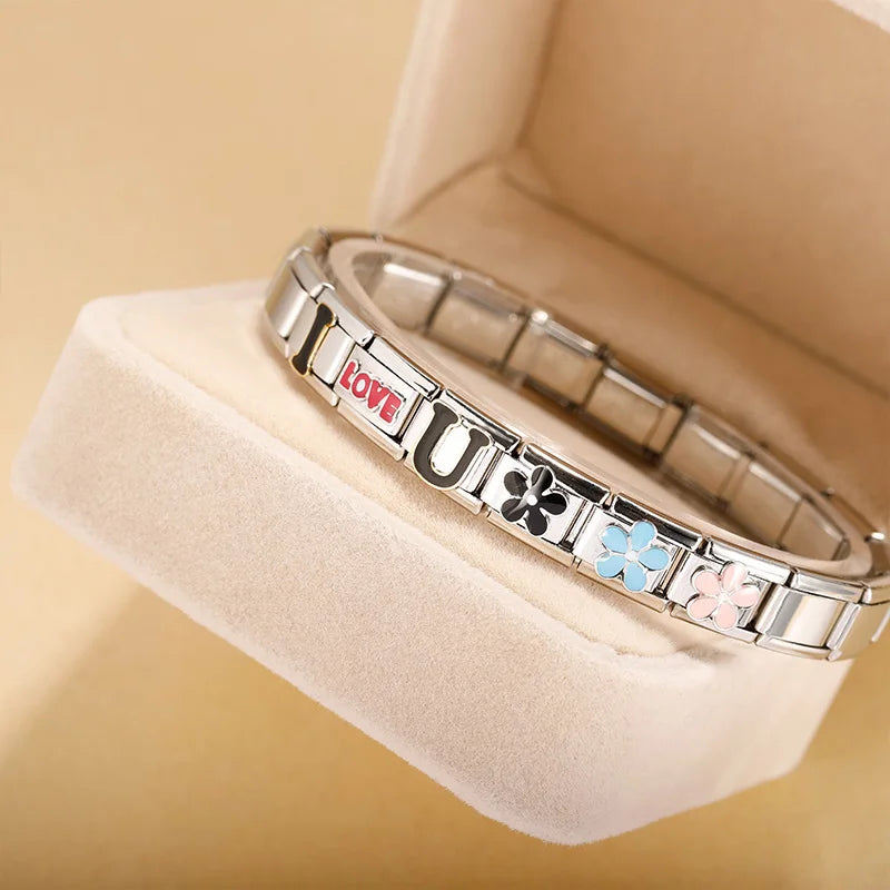 Charm Italiano Plano - Colección Amor Simple (Flores, Corazones y "I Love U")