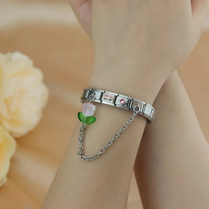 Charm Italiano Doble - Cadena con Tulipán (Joya Botánica)