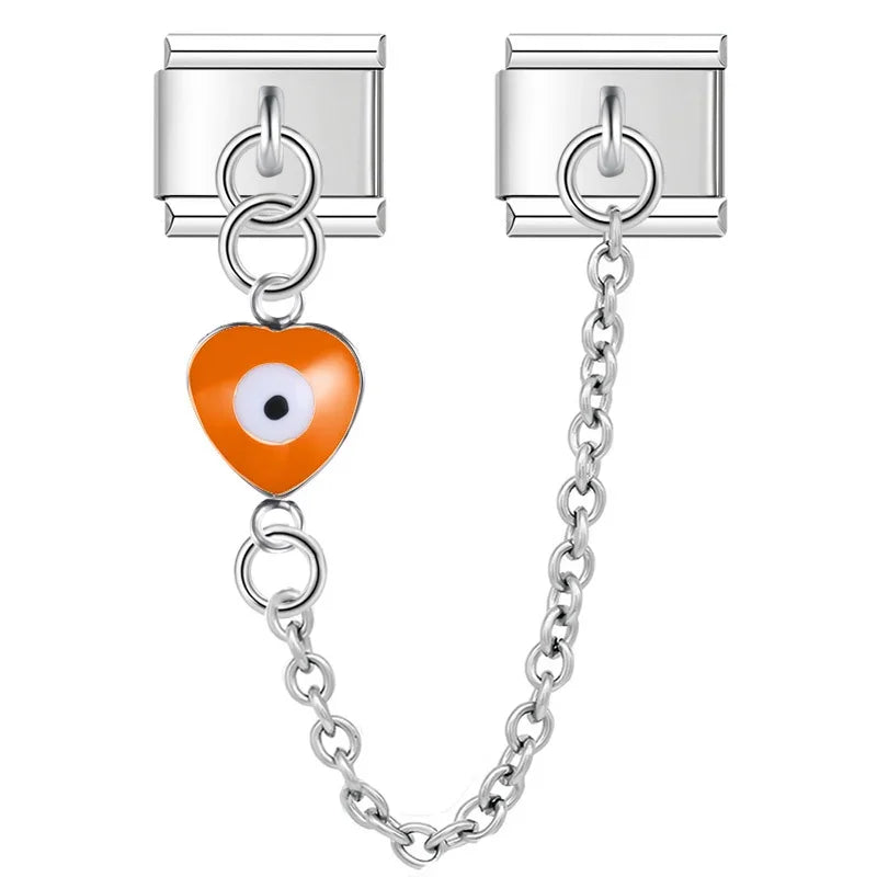 Charm Italiano Doble - Cadena con Ojo Protector (Corazón y Luna Pop)