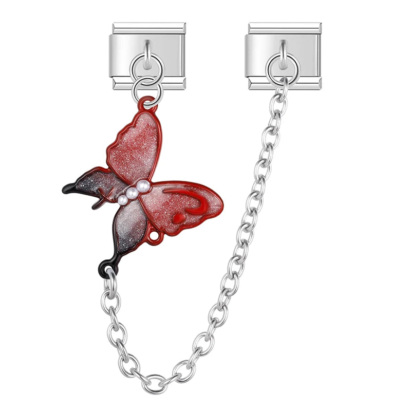 Charm Italiano Doble - Cadena Mariposa con Perlas (Estilo Pastel)