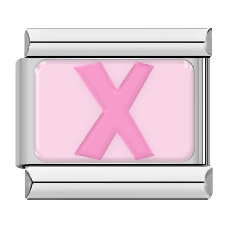 Charm Italiano Plano - Iniciales Rosa Pastel (Abecedario Completo)