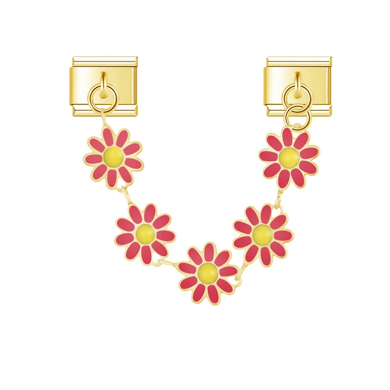 Charm Italiano Doble - Guirnalda de Flores (Estilo Primavera Dorada)