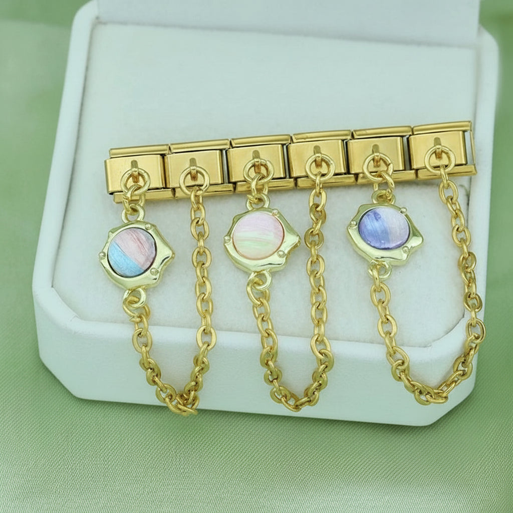 Charm Italiano Doble - Cadena con Piedra Ópalo (Efecto Iridiscente)