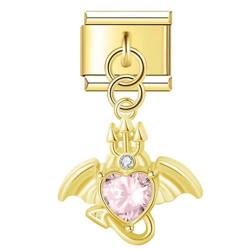 Charm Italiano Colgante - Corazón Alado con Zirconia (Estilo Fantasía)