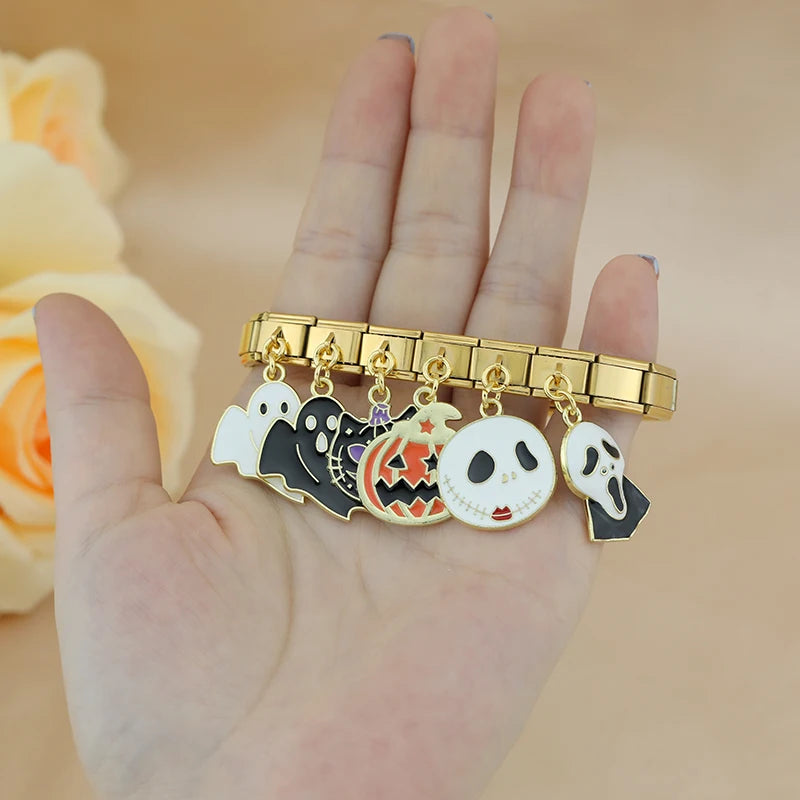 Charm Italiano Colgante - Colección Halloween Dorado (Fantasmas, Calabazas, Ataúd)