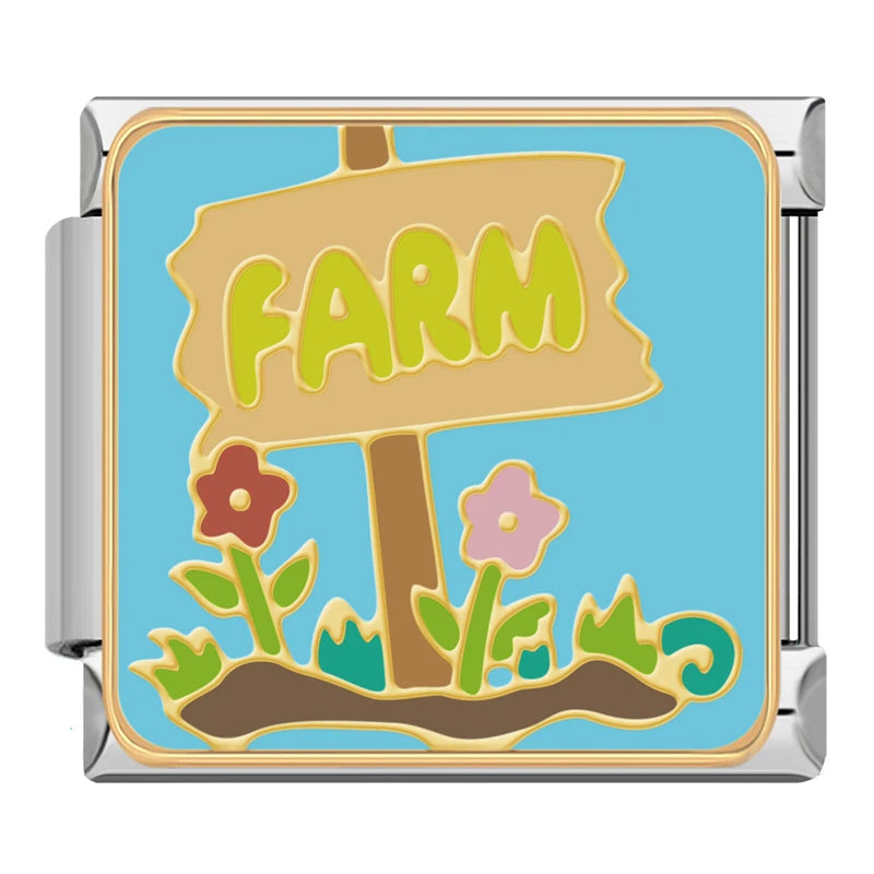 Charm Italiano Plano - Colección Vida en la Granja (Cosecha, Vaca, Espantapájaros)