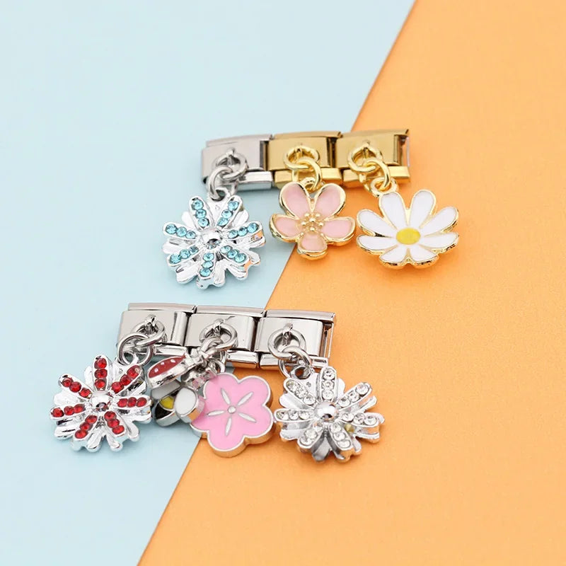 Charm Italiano Colgante - Colección Jardín Floral (Margaritas y Cristales)