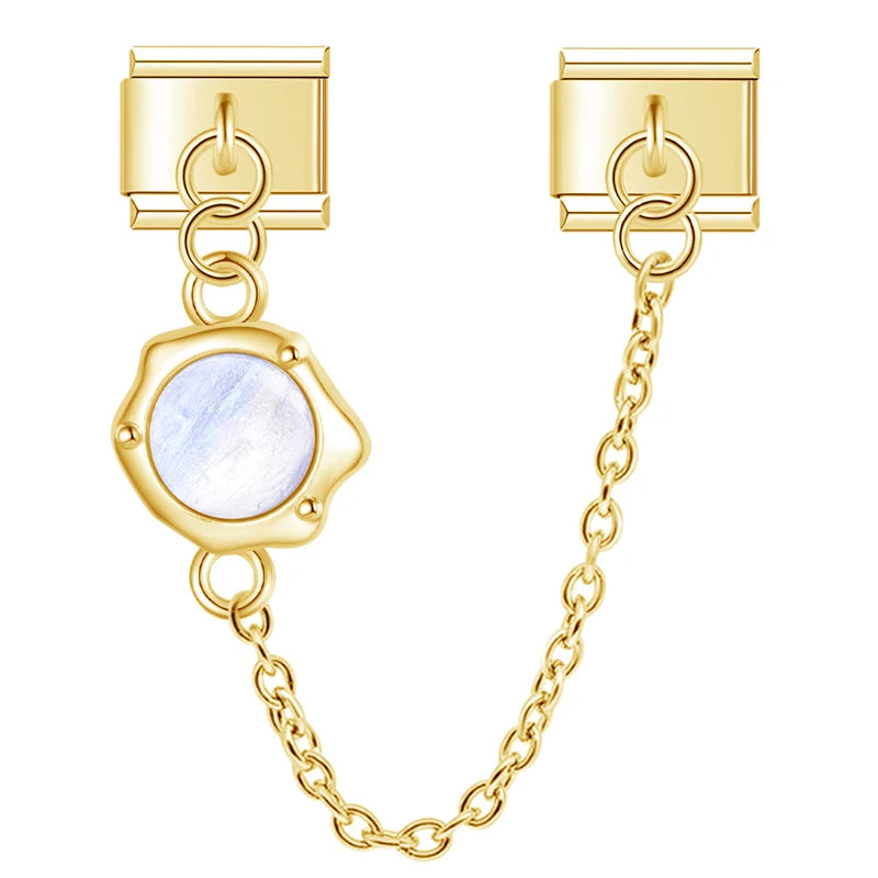 Charm Italiano Doble - Cadena con Piedra Ópalo (Efecto Iridiscente)