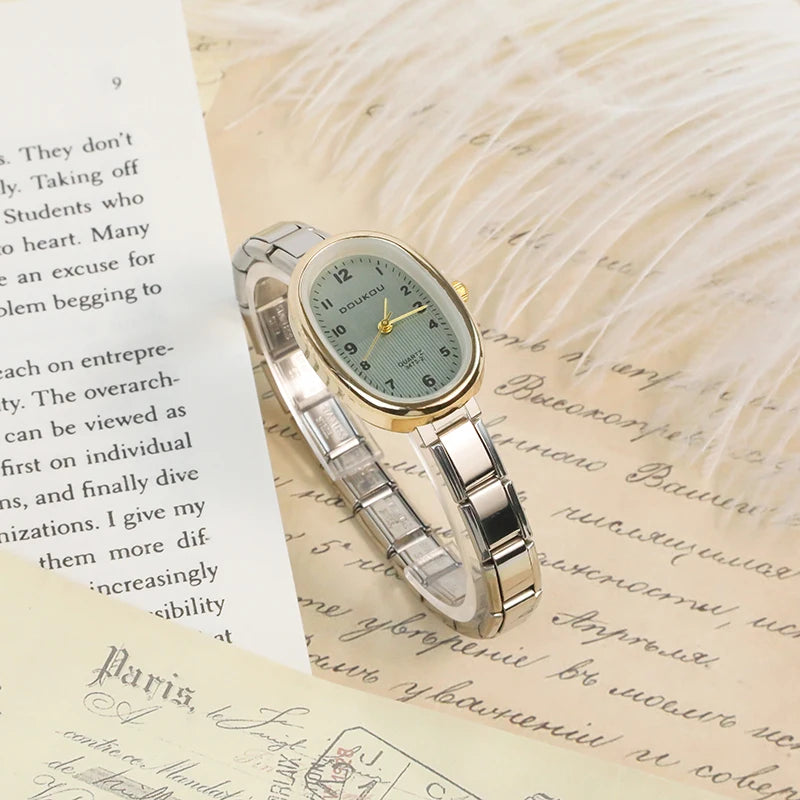 Reloj Base Modular - Diseño Elíptico Vintage (Bicolor Oro y Plata)