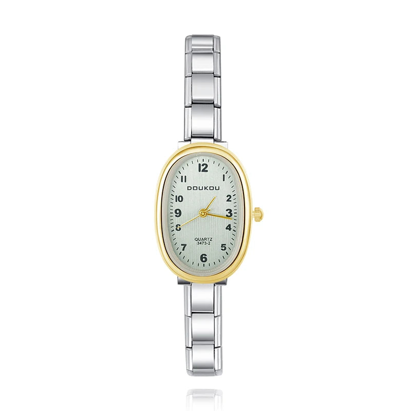 Reloj Base Modular - Diseño Elíptico Vintage (Bicolor Oro y Plata)