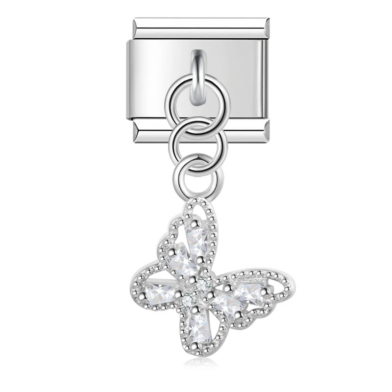 Charm Italiano Colgante - Mariposa y Tortuga con Zirconias (Oro, Plata y Rosa)
