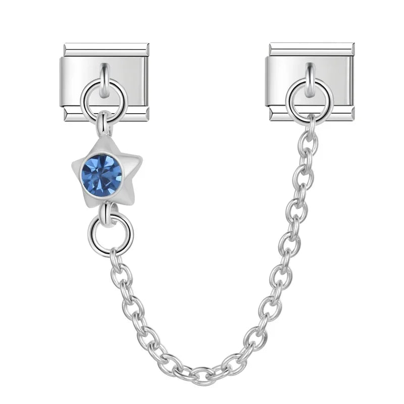 Charm Italiano Doble - Cadena de Seguridad con Mini-Colgante (Plata y Zirconias)