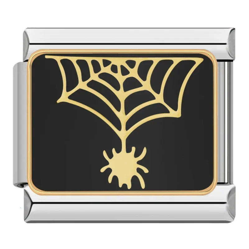 Charm Italiano Plano - Colección Halloween Gótico (Cráneos, Murciélagos y Luna)