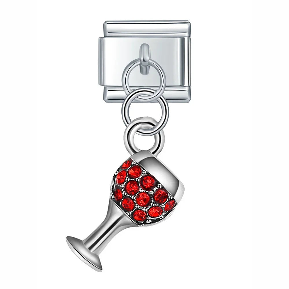 Charm Italiano Colgante - Colección Celebración (Copa de Vino, Ramo de Flores)