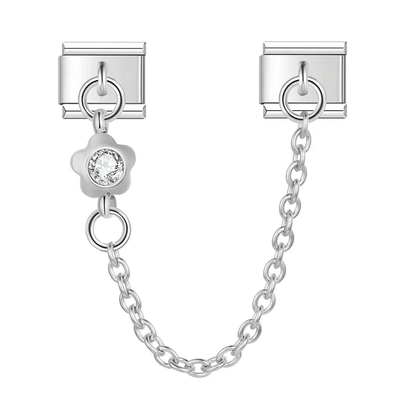 Charm Italiano Doble - Cadena de Seguridad con Mini-Colgante (Plata y Zirconias)