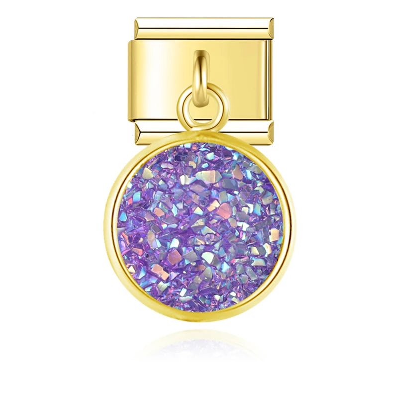 Charm Italiano Colgante - Disco Glitter Cósmico (Efecto Drusa en Oro)