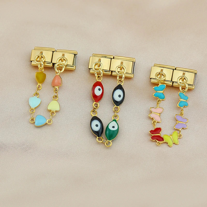 Charm Italiano Doble - Cadena Arcoíris y Ojos (Toque de Color)