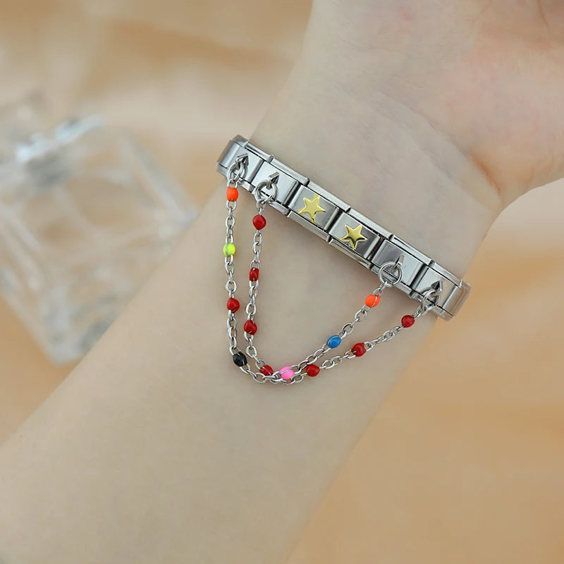 Charm Italiano Doble - Cadena con Cuentas de Color (Toque Minimalista)