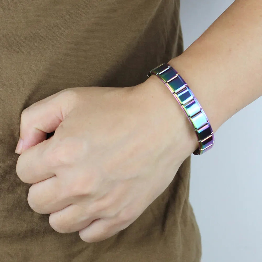 Wide Base Bracelet 13mm - Plain Steel (Rainbow, Gold and Black)