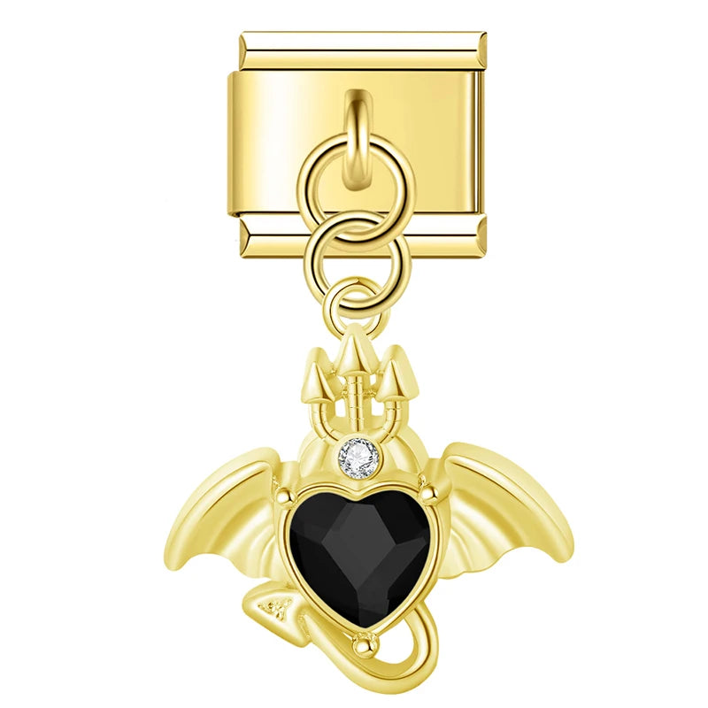 Charm Italiano Colgante - Corazón Alado con Zirconia (Estilo Fantasía)