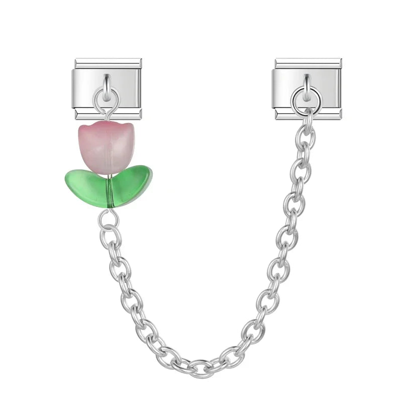 Charm Italiano Doble - Cadena con Tulipán (Joya Botánica)