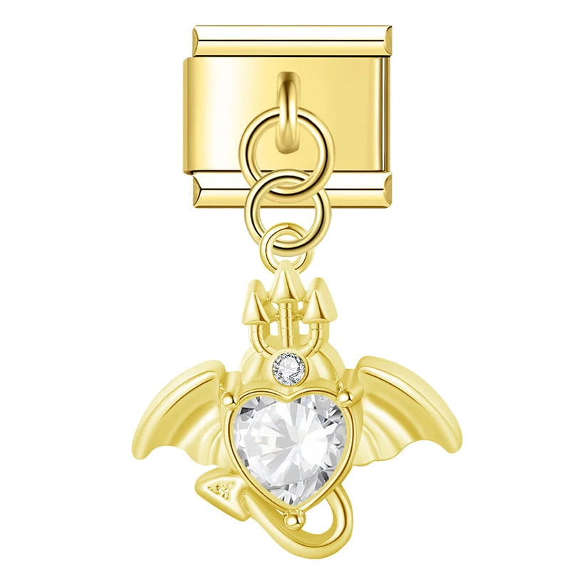 Charm Italiano Colgante - Corazón Alado con Zirconia (Estilo Fantasía)