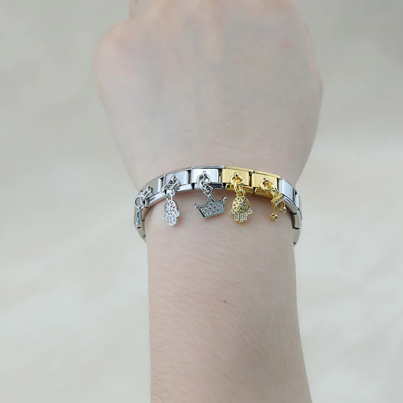 Charm Italiano Colgante - Colección Símbolos Brillantes (Corona, Música, Mano de Fátima)