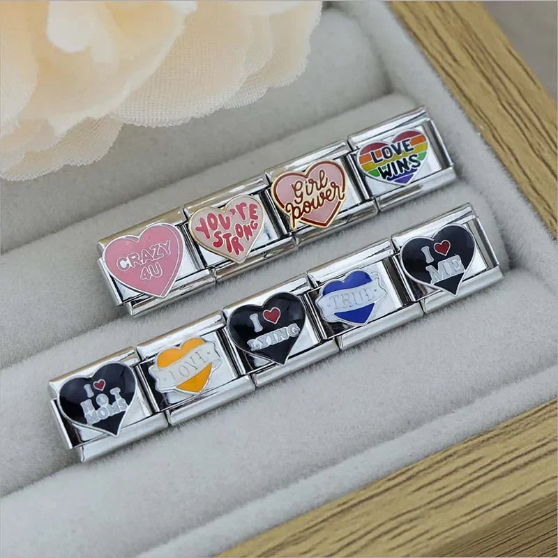 Charm Italiano Plano - Colección Corazones con Mensaje (Pride, Humor y Amor)