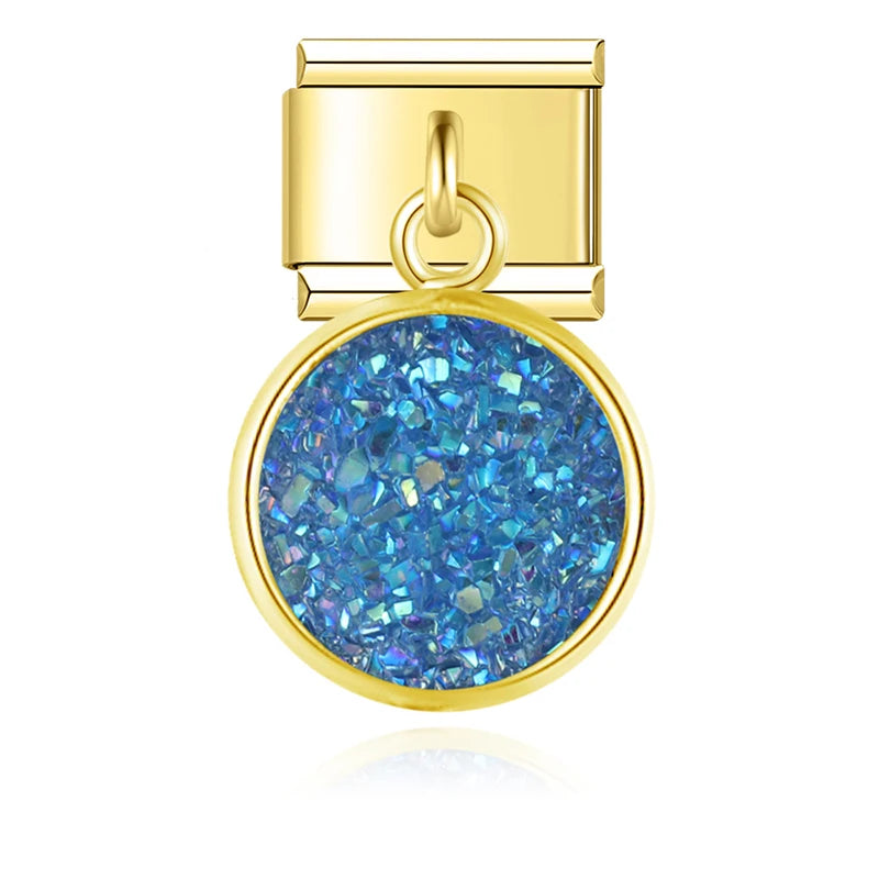 Charm Italiano Colgante - Disco Glitter Cósmico (Efecto Drusa en Oro)