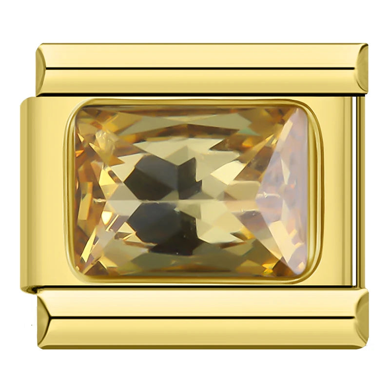 Charm Italiano Plano - Solitario Rectangular (Talla Esmeralda y Colores)